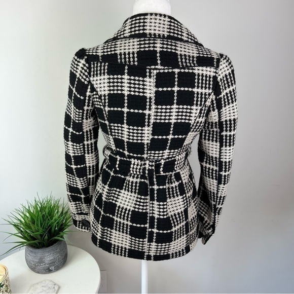 Me Jane Textured Plaid Belted jacket Black White Buttons size small - Picture 5 of 10